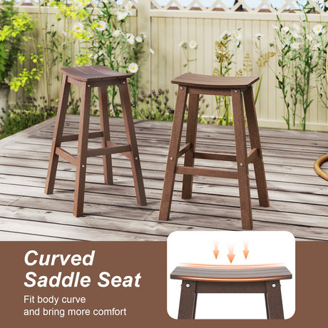 Juego de 2 taburetes de barra para patio de HDPE de 29 pulgadas sin brazos con asiento tipo silla de montar