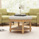29 Inch Large Round Ottoman Coffee Table 2-Tier Upholstered Tufted Footrest Ottoman with Flip-up Top-Beige