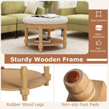 29 Inch Large Round Ottoman Coffee Table 2-Tier Upholstered Tufted Footrest Ottoman with Flip-up Top-Beige