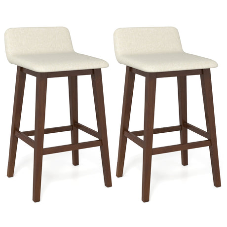 Sillas altas de respaldo bajo de 29 pulgadas con asiento acolchado y patas de madera de caucho