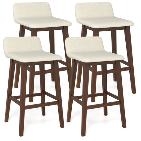 Sillas altas de respaldo bajo de 29 pulgadas con asiento acolchado y patas de madera de caucho