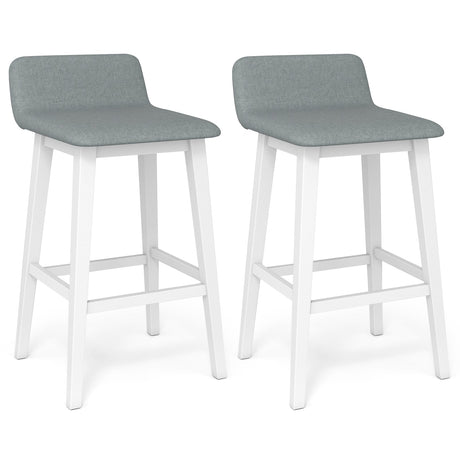 Sillas altas de respaldo bajo de 29 pulgadas con asiento acolchado y patas de madera de caucho