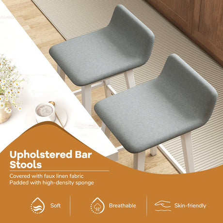 Sillas altas de respaldo bajo de 29 pulgadas con asiento acolchado y patas de madera de caucho