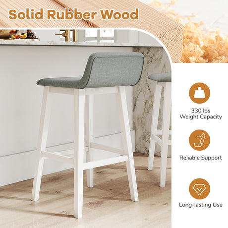 Sillas altas de respaldo bajo de 29 pulgadas con asiento acolchado y patas de madera de caucho