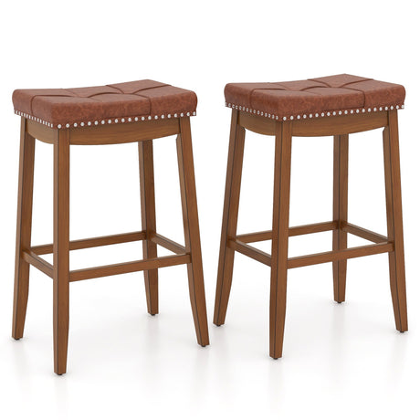 Juego de 2 taburetes de bar tapizados en cuero de PU de 25/29 pulgadas con asiento de silla de montar