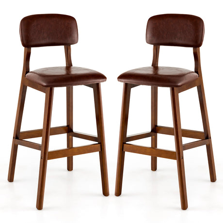 Taburetes de bar tapizados de PU de 29 pulgadas con patas de madera de caucho - Juego de 2