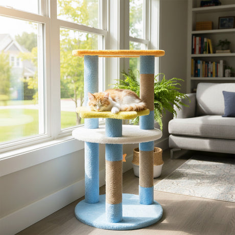 Árbol para gatos moderno y bonito de 29 pulgadas con plataformas en forma de estrella y luna