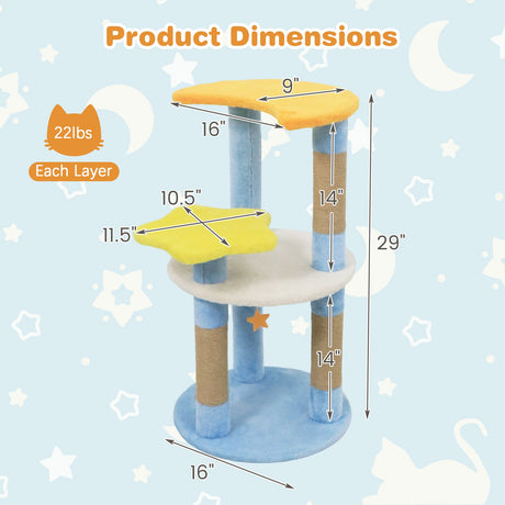 Árbol para gatos moderno y bonito de 29 pulgadas con plataformas en forma de estrella y luna