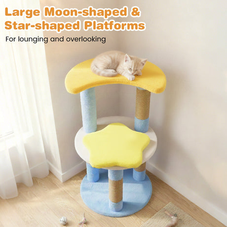 Árbol para gatos moderno y bonito de 29 pulgadas con plataformas en forma de estrella y luna