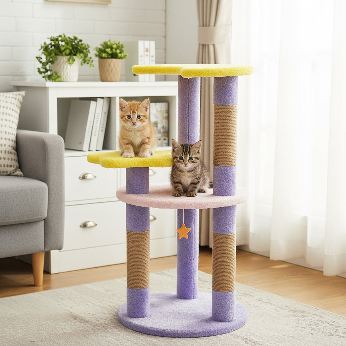 29 Inches Cute Modern Cat Tree with Star and Moon Shaped Platforms
