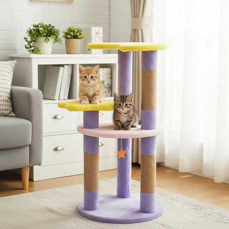 Árbol para gatos moderno y bonito de 29 pulgadas con plataformas en forma de estrella y luna