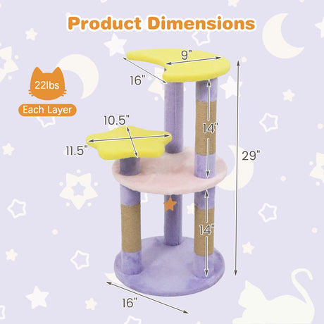 Árbol para gatos moderno y bonito de 29 pulgadas con plataformas en forma de estrella y luna