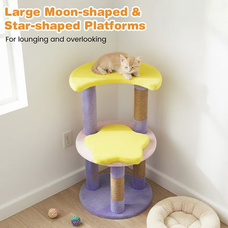 Árbol para gatos moderno y bonito de 29 pulgadas con plataformas en forma de estrella y luna