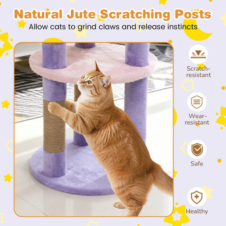 Árbol para gatos moderno y bonito de 29 pulgadas con plataformas en forma de estrella y luna