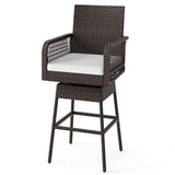 Taburete de bar giratorio 360° de 29 pulgadas para patio con reposabrazos entrecruzados y cojín de asiento - Blanco