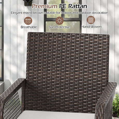 Taburete de bar giratorio 360° de 29 pulgadas para patio con reposabrazos entrecruzados y cojín de asiento - Blanco