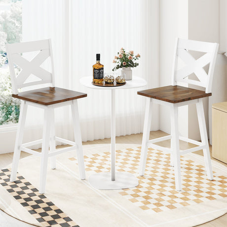 Juego de 2 taburetes de bar giratorios de 29" de madera de caucho con respaldo y asiento grande