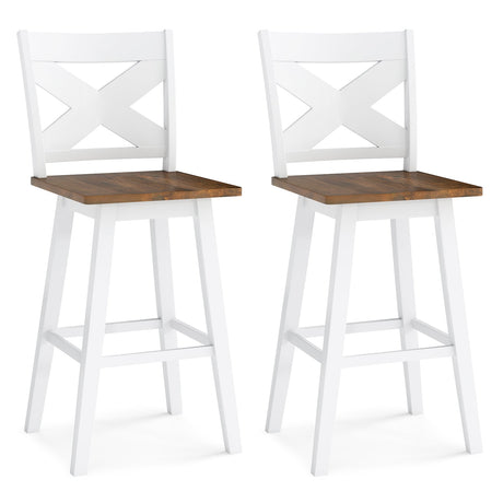 Juego de 2 taburetes de bar giratorios de 29" de madera de caucho con respaldo y asiento grande