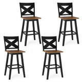 29" Rubberwood Swivel Barstools Set of 4 with Backrest and Large Seat