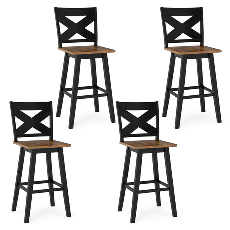 Juego de 4 taburetes de bar de madera de caucho de 29" con respaldo y asiento grande