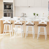 29" Rubberwood Swivel Barstools Set of 4 with Backrest and Large Seat