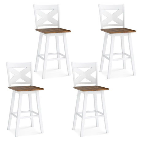 Juego de 4 taburetes de bar de madera de caucho de 29" con respaldo y asiento grande