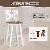 29" Rubberwood Swivel Barstools Set of 4 with Backrest and Large Seat