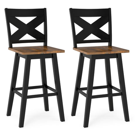 Juego de 2 taburetes de bar giratorios de 29" de madera de caucho con respaldo y asiento grande