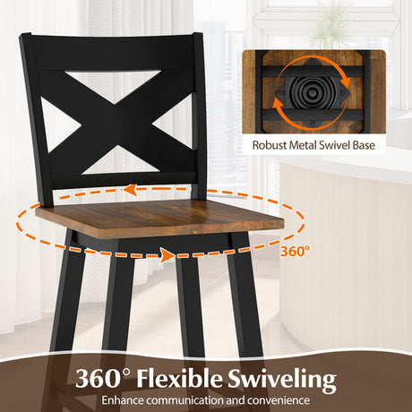 Juego de 2 taburetes de bar giratorios de 29" de madera de caucho con respaldo y asiento grande