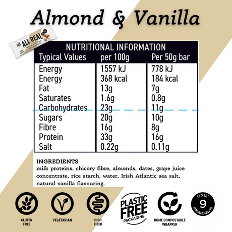 Barrita de proteína de almendra y vainilla 50 g x 12 barritas