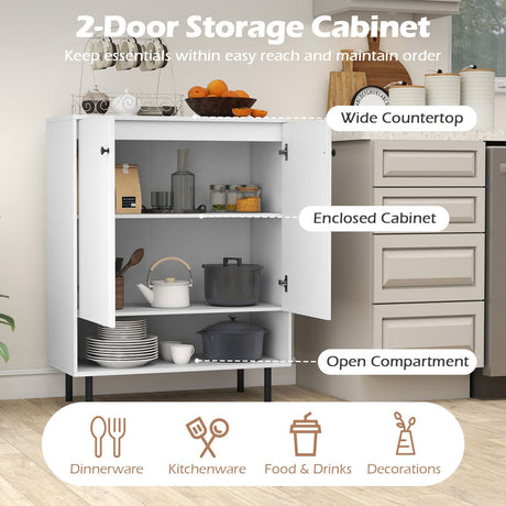 Aparador bufet de cocina de 2 puertas con estante ajustable - Blanco