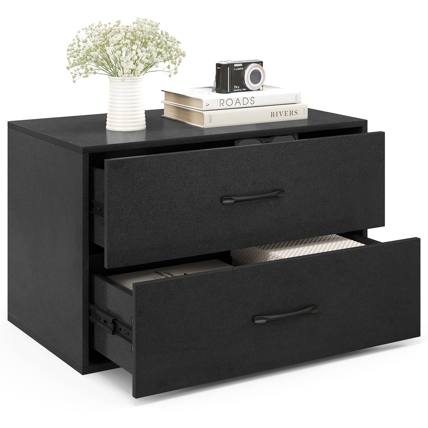 Cómoda de Almacenamiento Horizontal Apilable de 2 Cajones con Asas