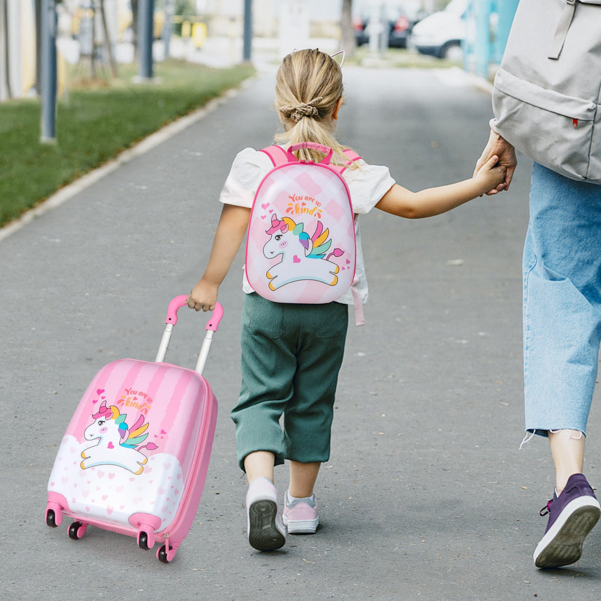 Juego de equipaje para niños de 2 piezas, 12 y 16 pulgadas, con mochila y maleta para viaje - Lindo unicornio