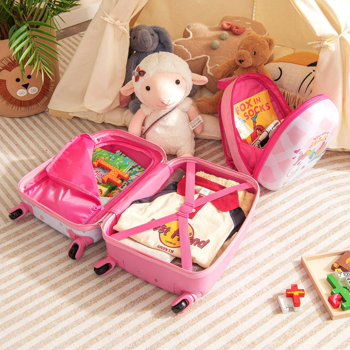 Juego de equipaje para niños de 2 piezas, 12 y 16 pulgadas, con mochila y maleta para viaje - Lindo unicornio