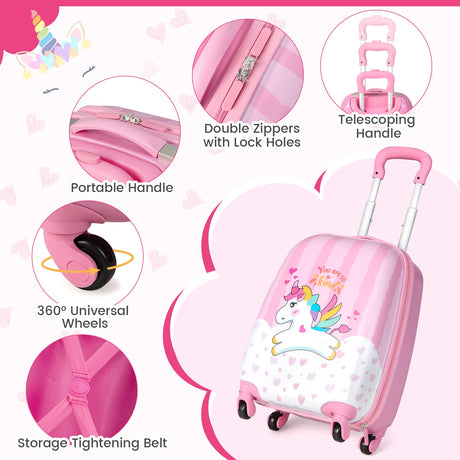 Juego de equipaje para niños de 2 piezas, 12 y 16 pulgadas, con mochila y maleta para viaje - Lindo unicornio