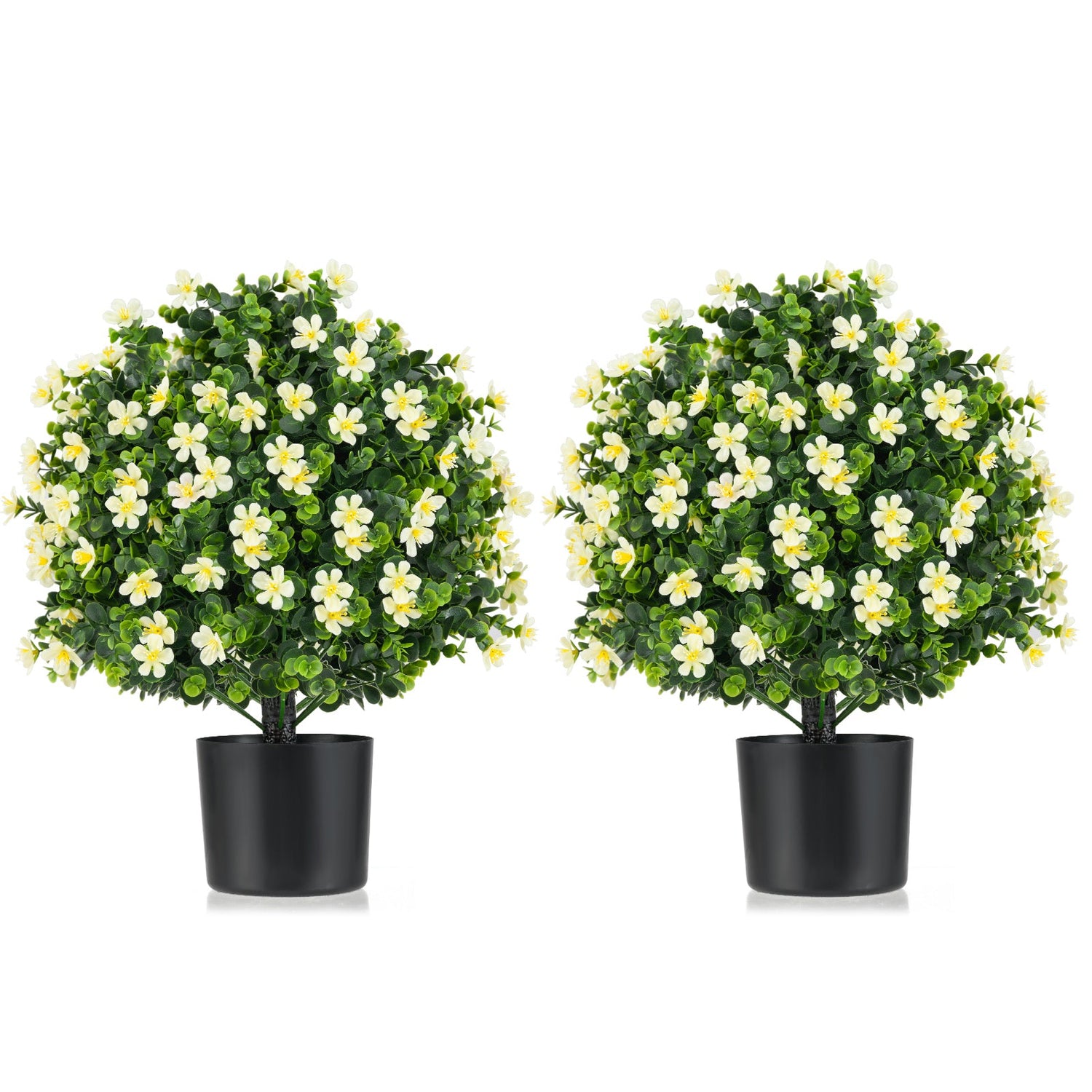2 Pack Artificial Boxwood Topiary Ball Tree Faux Shrub Bushes with Flowers