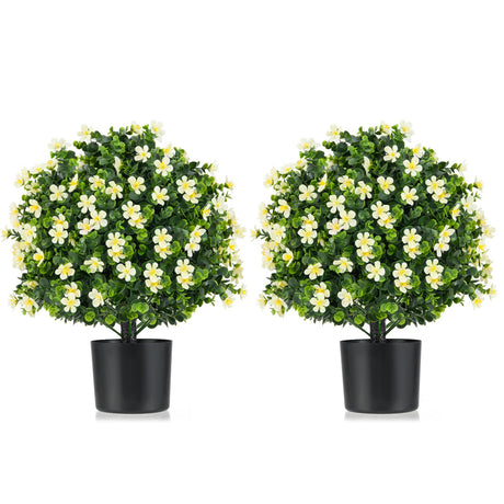 Paquete de 2 bolas de boj artificiales, árboles topiarios, arbustos sintéticos con flores