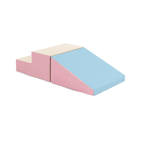 Escalador y tobogán de 2 piezas para bebés y niños pequeños, juego de bloques de espuma suave para bebés, rosa y azul