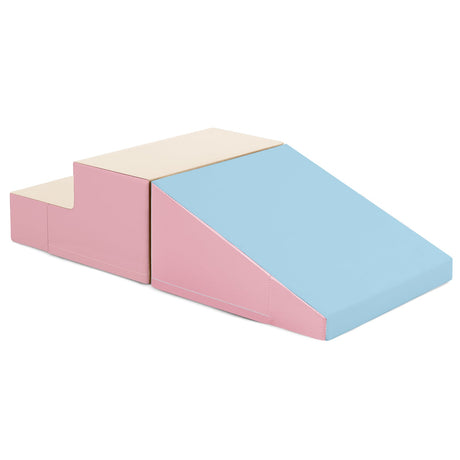 Escalador y tobogán de 2 piezas para bebés y niños pequeños, juego de bloques de espuma suave para bebés, rosa y azul