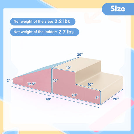 Escalador y tobogán de 2 piezas para bebés y niños pequeños, juego de bloques de espuma suave para bebés, rosa y azul