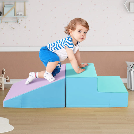 Escalador y Tobogán de 2 Piezas para Bebés y Niños Pequeños Juego de Bloques de Espuma Suaves para Bebé - Azul
