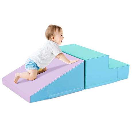 Escalador y Tobogán de 2 Piezas para Bebés y Niños Pequeños Juego de Bloques de Espuma Suaves para Bebé - Azul