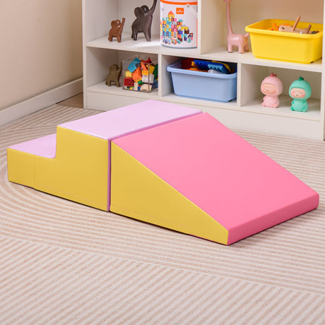 Escalador de dos piezas con escalón y tobogán para bebés y niños pequeños, juego de bloques de espuma suave para bebés - Amarillo