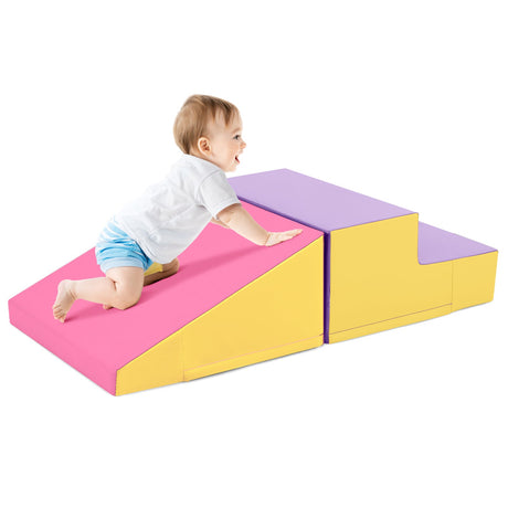 Escalador de dos piezas con escalón y tobogán para bebés y niños pequeños, juego de bloques de espuma suave para bebés - Amarillo