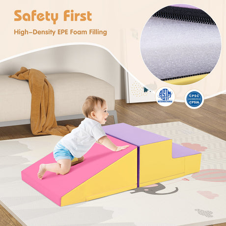 Escalador de dos piezas con escalón y tobogán para bebés y niños pequeños, juego de bloques de espuma suave para bebés - Amarillo
