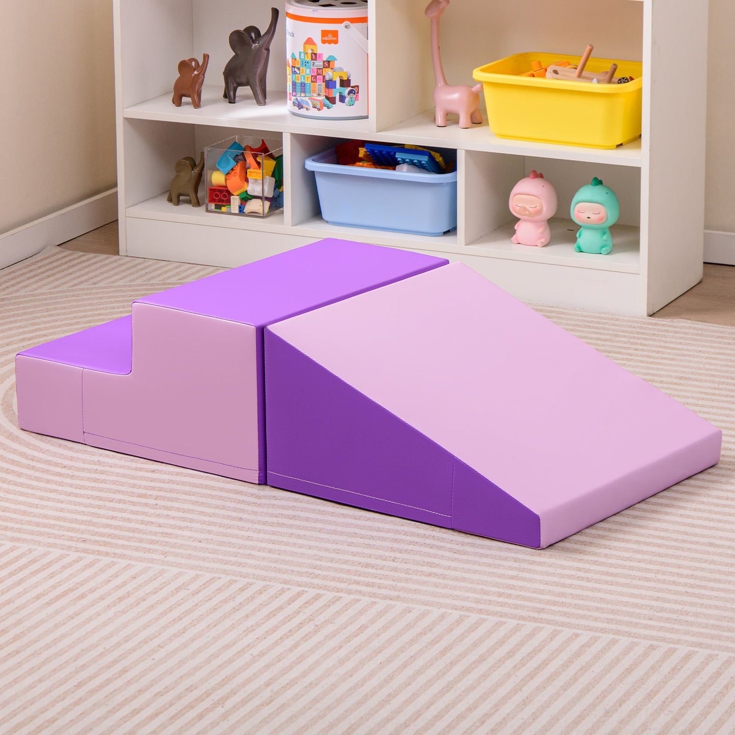 Juego de bloques de espuma suave para bebés de 2 piezas con tobogán y escalador para bebés y niños pequeños - Morado