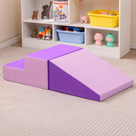 Juego de bloques de espuma suave para bebés de 2 piezas con tobogán y escalador para bebés y niños pequeños - Morado