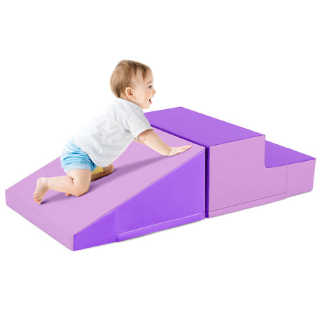 Juego de bloques de espuma suave para bebés de 2 piezas con tobogán y escalador para bebés y niños pequeños - Morado