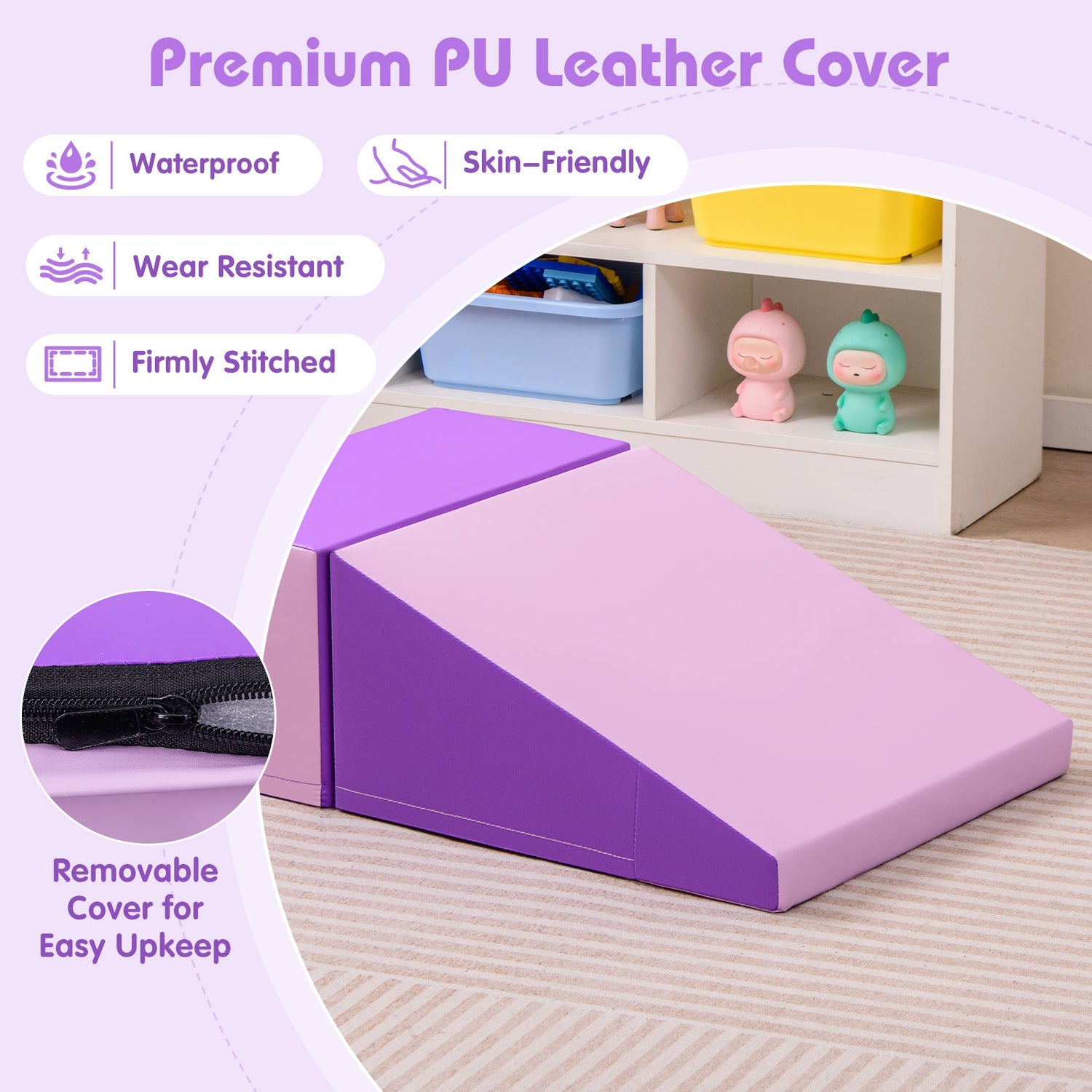 Juego de bloques de espuma suave para bebés de 2 piezas con tobogán y escalador para bebés y niños pequeños - Morado