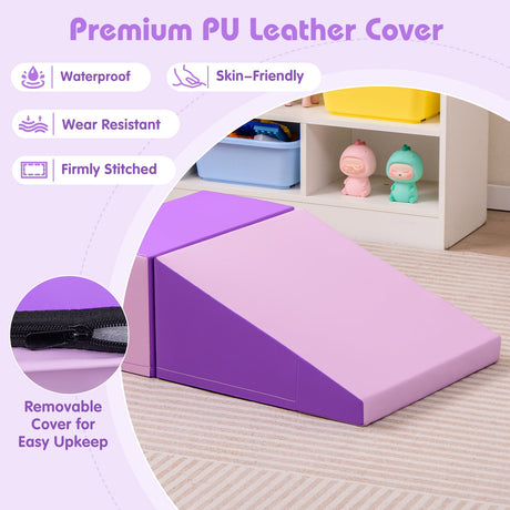 Juego de bloques de espuma suave para bebés de 2 piezas con tobogán y escalador para bebés y niños pequeños - Morado